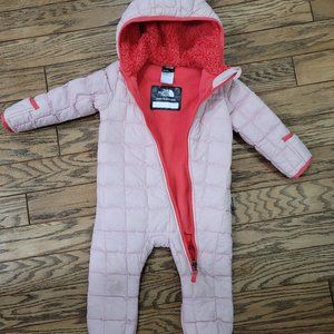 The North Face Thermoball Bunting Girls Zip Full Snow Suit Pink 6-12 Month